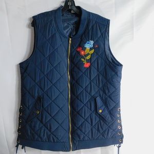 Artisan NY Navy Lace Up Vest Embroidery Size 3x